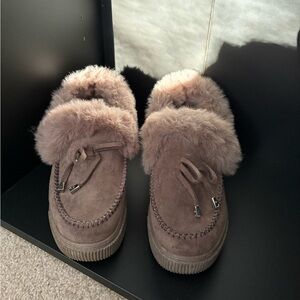 BAMBOO Brown Fur-Lined Loafers